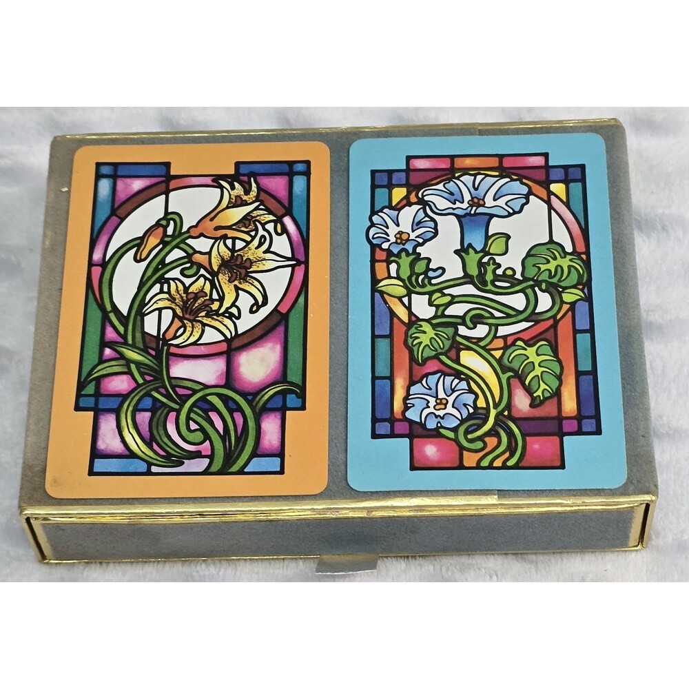 Vintage Congress Playing Cards Stained Glass Windows  Cel-U-Tone New In Box Seal - Picture 9 of 9
